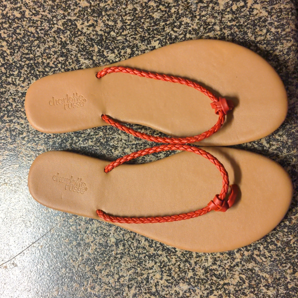 Red braided strap flip flop